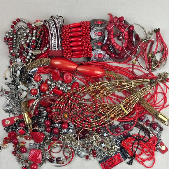 Craft Jewelry Lot - 2.5 lb Red Gold/Silver Tone - Love Beads Charms Statement - Picture 1 of 12